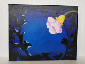 Original Painting by James Bland of Olathe Kansas. Blue background with black pink and yellow floral.