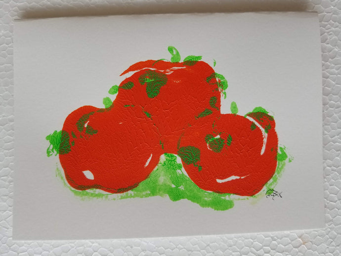 Original Painting Greeting Card, red fruit with green