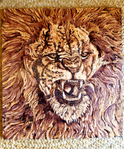 Wood Burned Art created by local artist Lynell Diggs. Size 24 1/2 x 27 inches