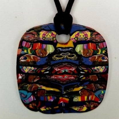 Poly clay multi color necklace handmade by Laura Meade, Topeka Kansas