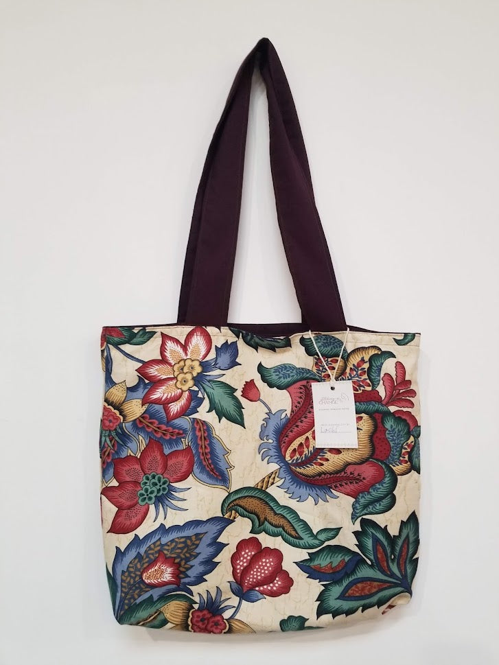 Market bag made from reclaimed fabric. By Stitching Change